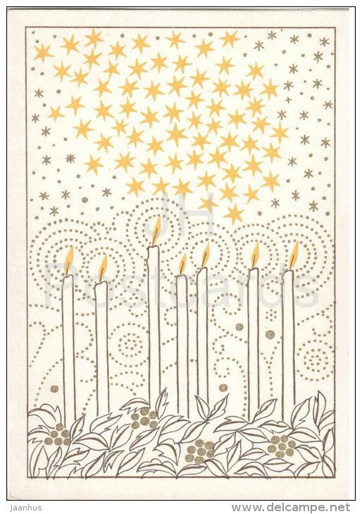 New Year Greeting card by M. Vint - candles - stars - 1971 - Estonia USSR - used - JH Postcards