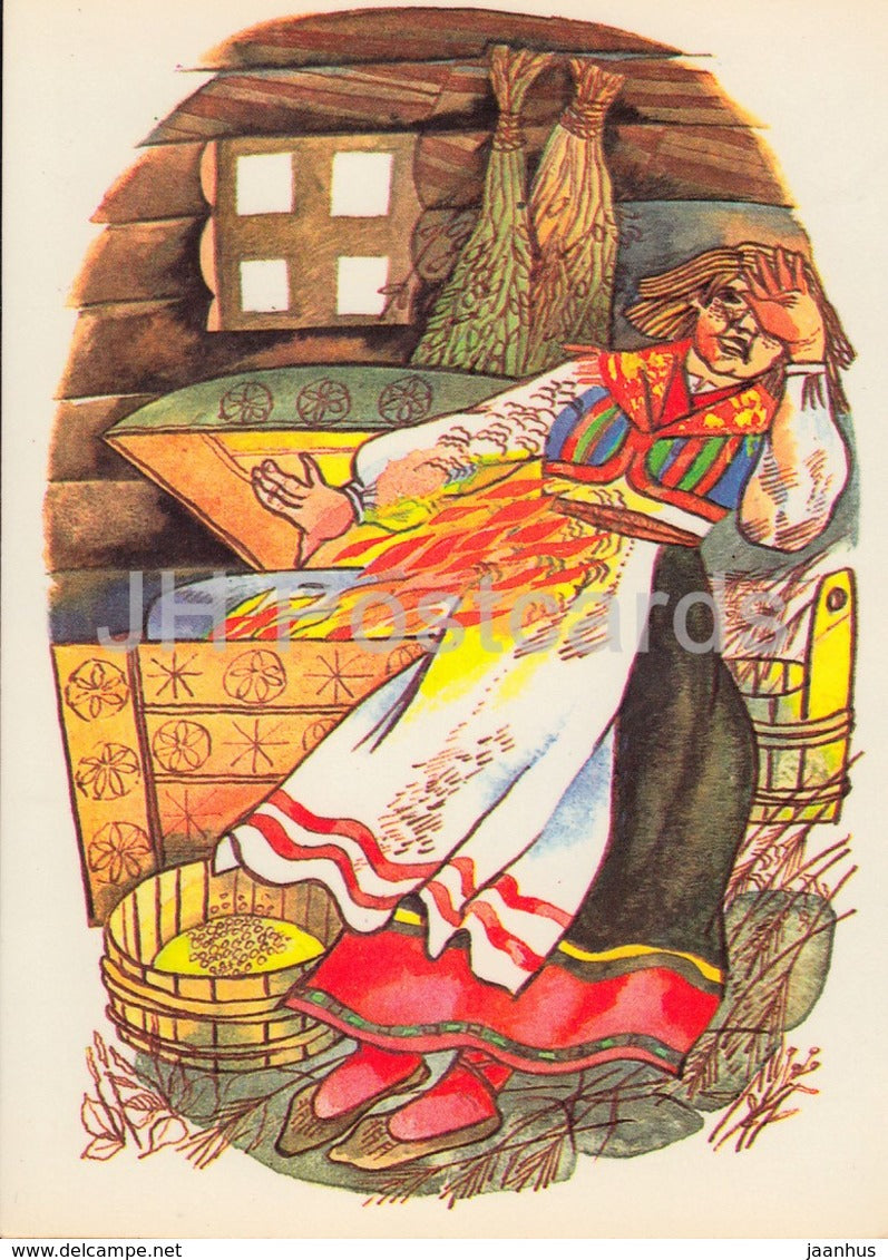 illustration by I. Raudsepp - Orphan Quern-stone - folk costumes - Estonian Fairy Tales - 1979 - Estonia USSR - unused - JH Postcards