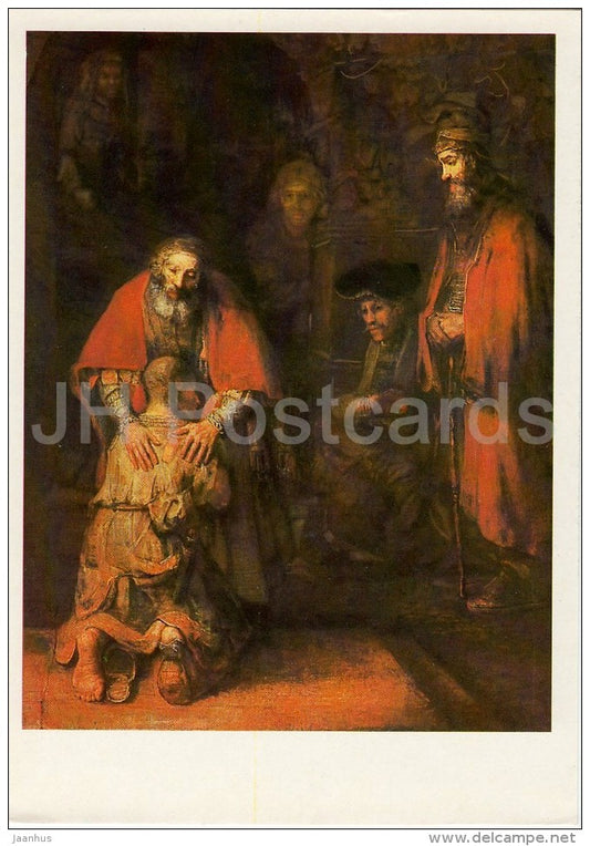 painting by Rembrandt - The return of the prodigal son , 1668-69 - Dutch art - Russia USSR - 1984 - unused - JH Postcards