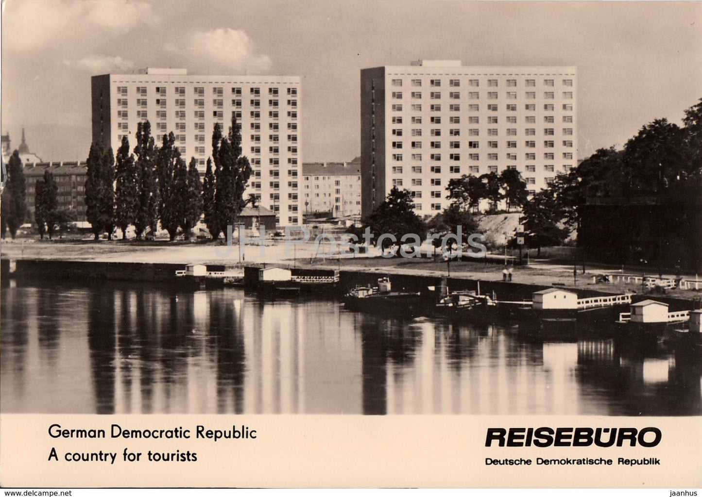 Dresden - New buildings on the Elbe river - REISEBÜRO - 1964 - DDR - Germany - unused - JH Postcards