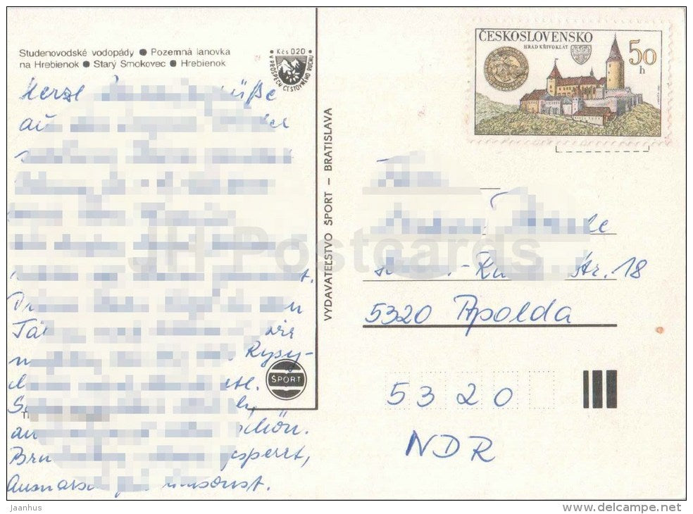 Stary Smokovec - The funicular to the Hrebienok - Studenovodsky waterfall - Smokovec - Czechoslovakia - Slovakia - used - JH Postcards