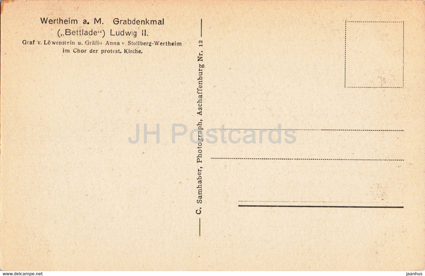 Wertheim a M - Grabdenkmal Bettlade Ludwig II. - Kirche - alte Postkarte - Deutschland - unbenutzt