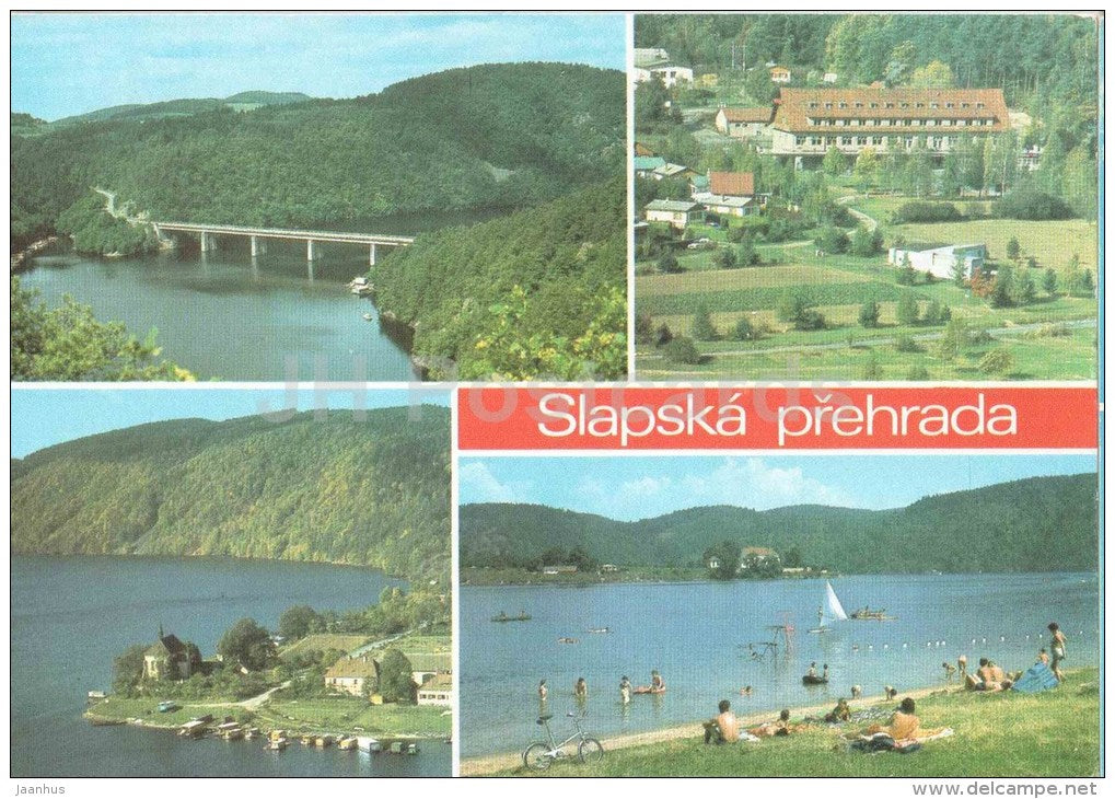 Slapska Prehrada - Pribram district - Slapy - dam - bridge - beach - Czechoslovakia - Czech - unused - JH Postcards