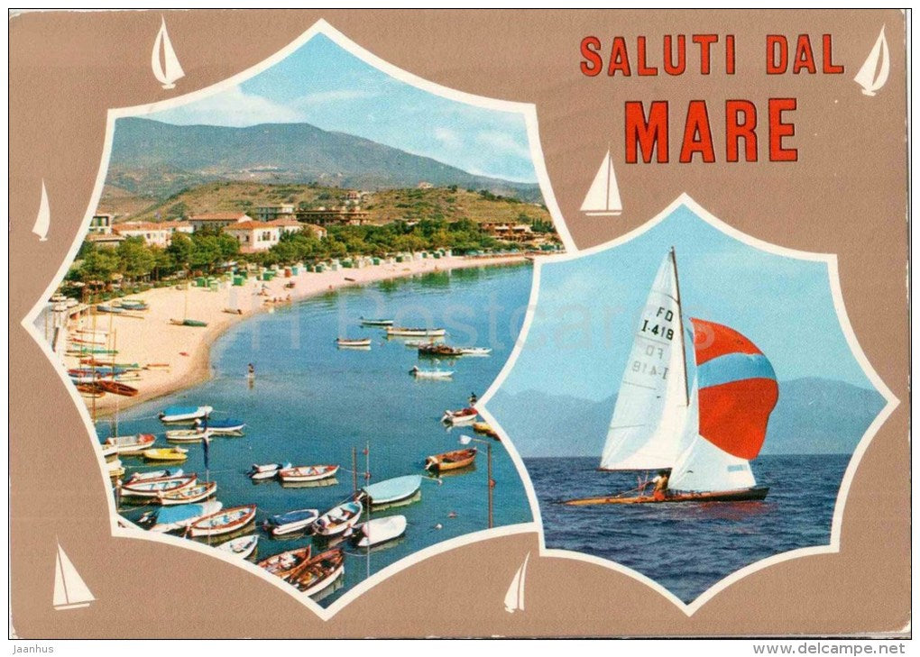 Saluti dal Mare - sailing boat - beach - 2/458/d - Italia - Italy - sent from Italy to Germany 1975 - JH Postcards