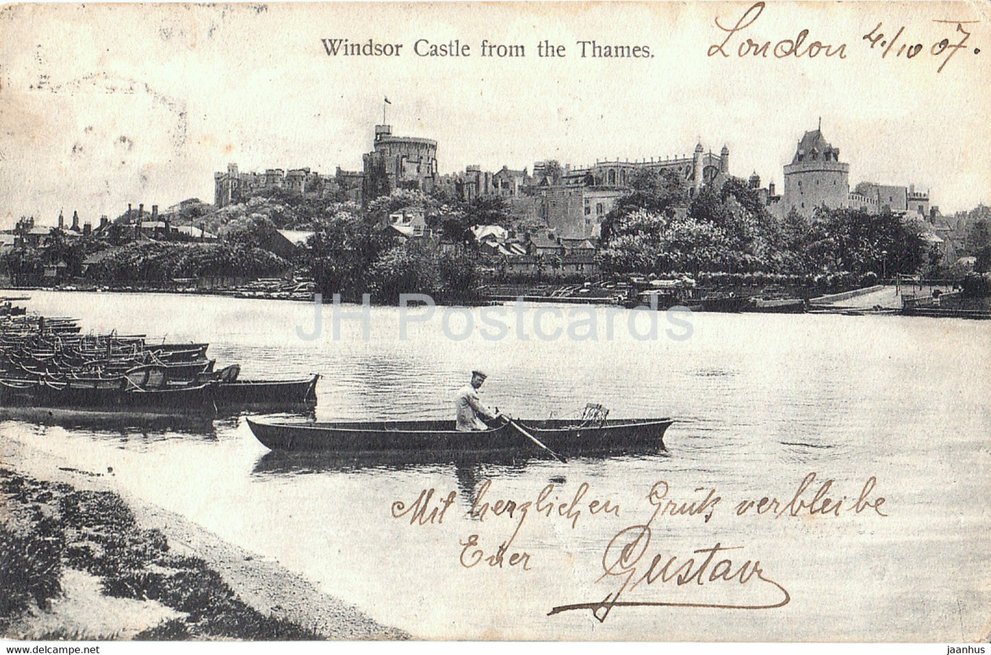 Windsor Castle from the Thames - boat - old postcard - 1907 - England - United Kingdom - used - JH Postcards