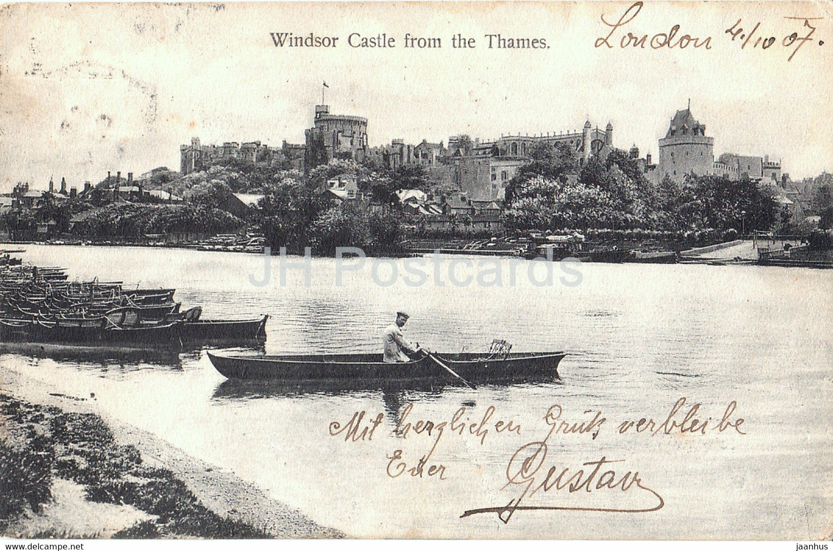 Windsor Castle from the Thames - boat - old postcard - 1907 - England - United Kingdom - used - JH Postcards