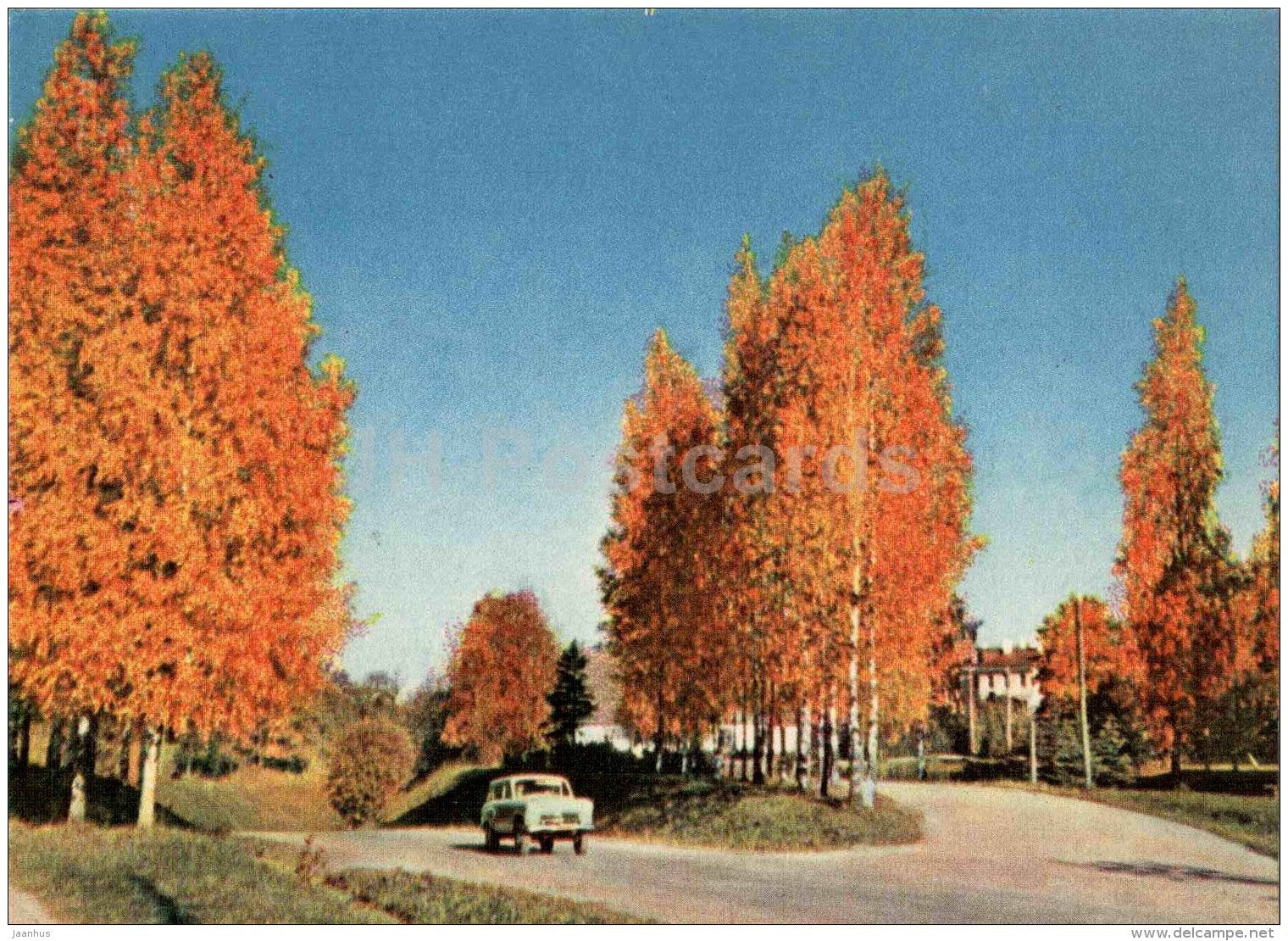 autumn in Sigulda - car - Sigulda views - 1963 - Latvia USSR - unused - JH Postcards