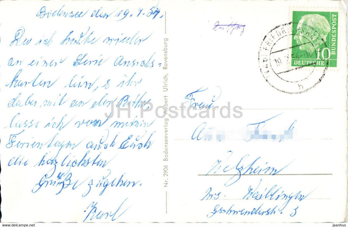 Constance - Bodensee - Hafeneinfahrt m Schweizer Alpen - navire Deutschland - carte postale ancienne - 1954 - Allemagne - utilisé