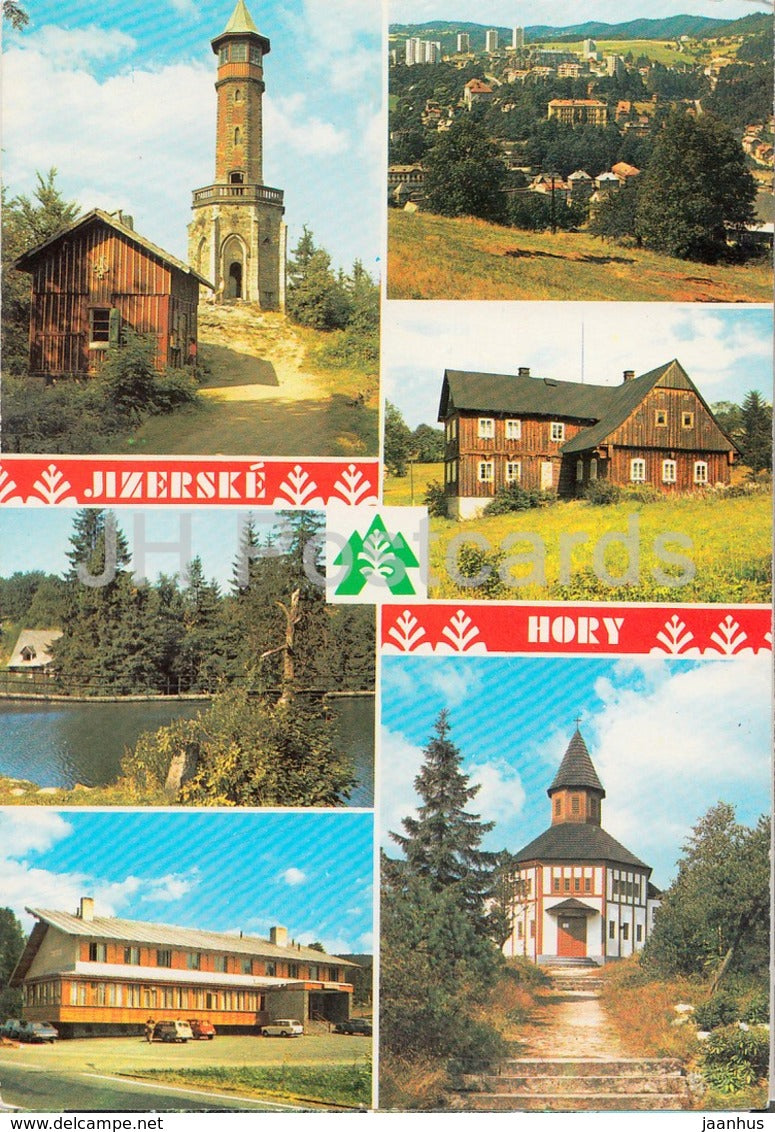 Jizerske Hory - Hvezda tower - Bedrichov - Tanvald - Korenov - multiview - Czechoslovakia - Czech Republic - 1977 - used - JH Postcards