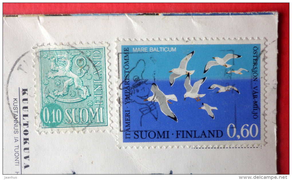 church - windmill - port - seagull - Mare Balticum  - Turku - Finland - sent from Finland Turku to Estonia USSR 1974 - JH Postcards