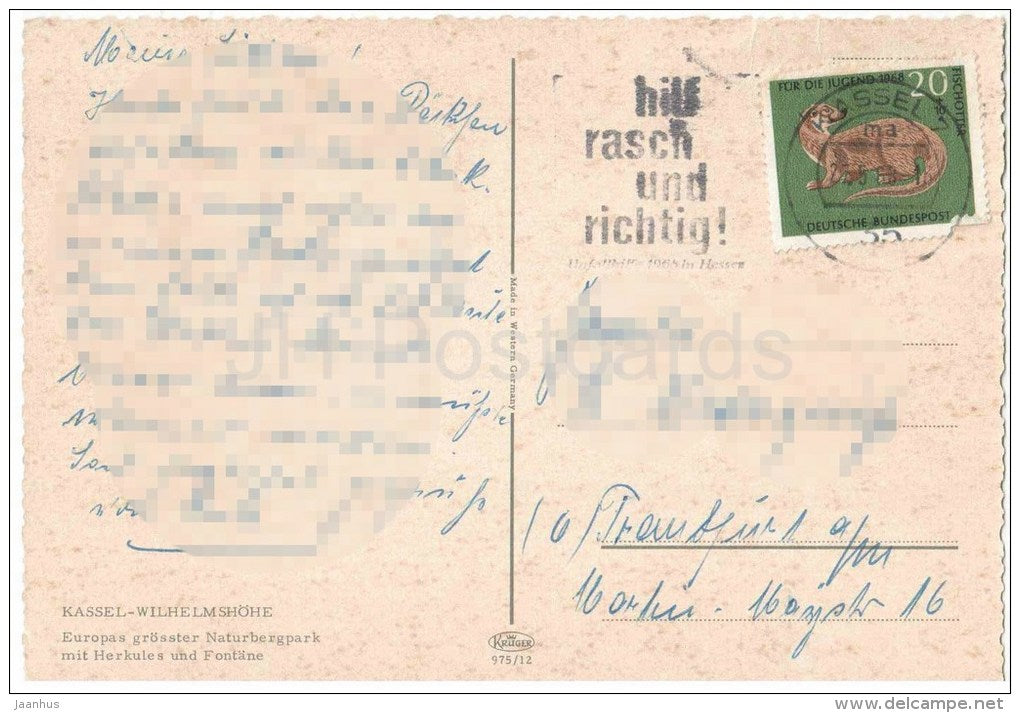 Kassel , Wilhelmshöhe - Herkules Kaskade - fountain - 975/12 - Germany - 1968 gelaufen - JH Postcards