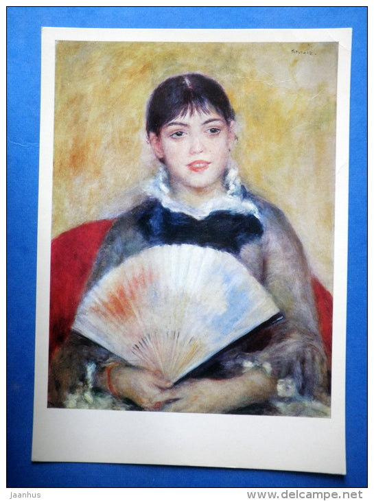 painting by Pierre Auguste Renoir - large format card - Girl with a Fan , 1881 - french art - unused - JH Postcards