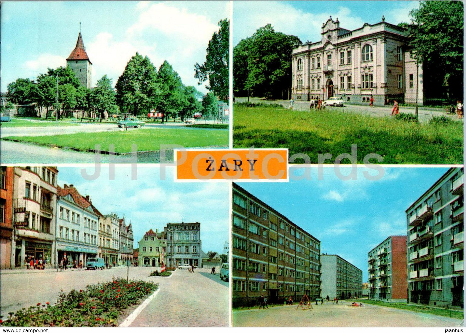 Zary - Powiatowy Dom Kultury - Plac Marchlewskiego - District House of Culture - square - multiview - Poland - used - JH Postcards