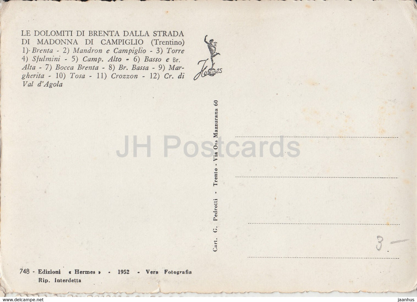 Le Dolomiti di Brenta dalla Strada di Madonna di Campiglio - carte postale ancienne - 1952 - Italie - inutilisé