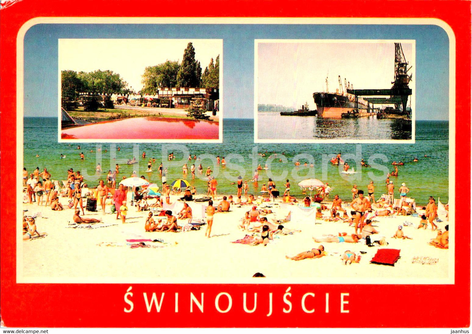 Swinoujscie - plaza - port - promenada - beach - multiview - Poland - unused - JH Postcards