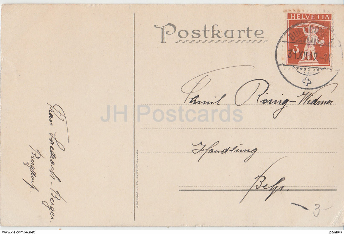 New Year Greeting Card - Herzlichen Gluckwunsch zum Neuen Jahre - Grossop - old postcard - 1919 - Switzerland - used