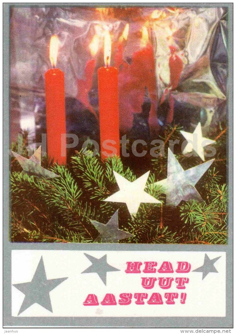 New Year Greeting Card - red candles - 1976 - Estonia USSR - unused - JH Postcards