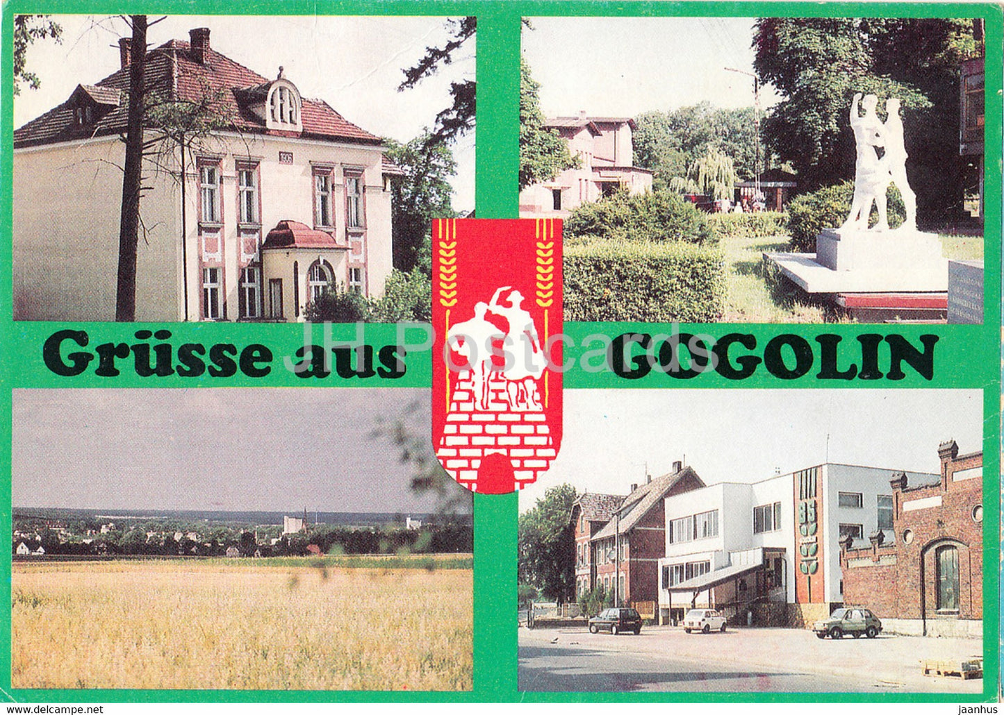 Gogolin - Grusse aus Gogolin - Karolinka monument - cooperative bank - multiview - Poland - used - JH Postcards