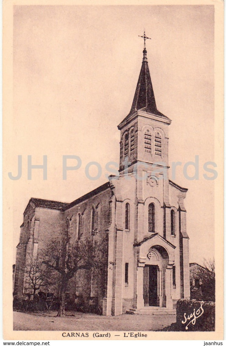 Carnas - L'Eglise - church - 1936 - old postcard - France - used - JH Postcards