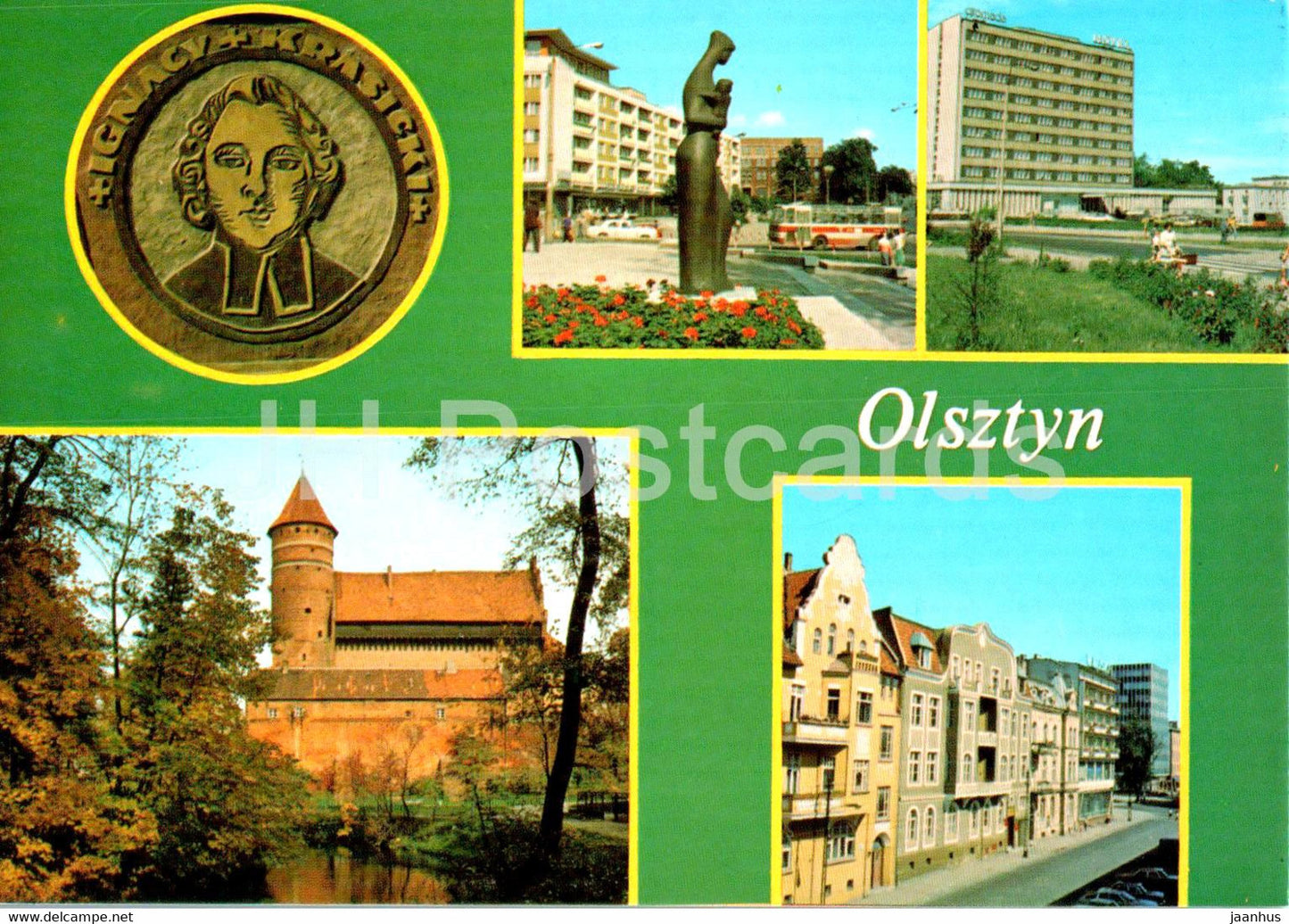 Olsztyn - Portret Ignacego Krasickiego - centrum miasta - hotel Kormoran - street - multiview - Poland - unused - JH Postcards