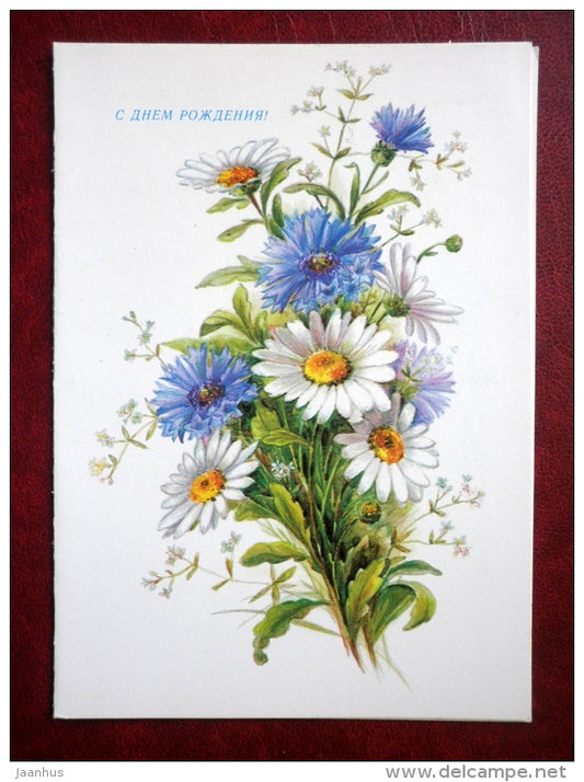 cornflower daisy - flowers - 1985 - Russia USSR - used - JH Postcards