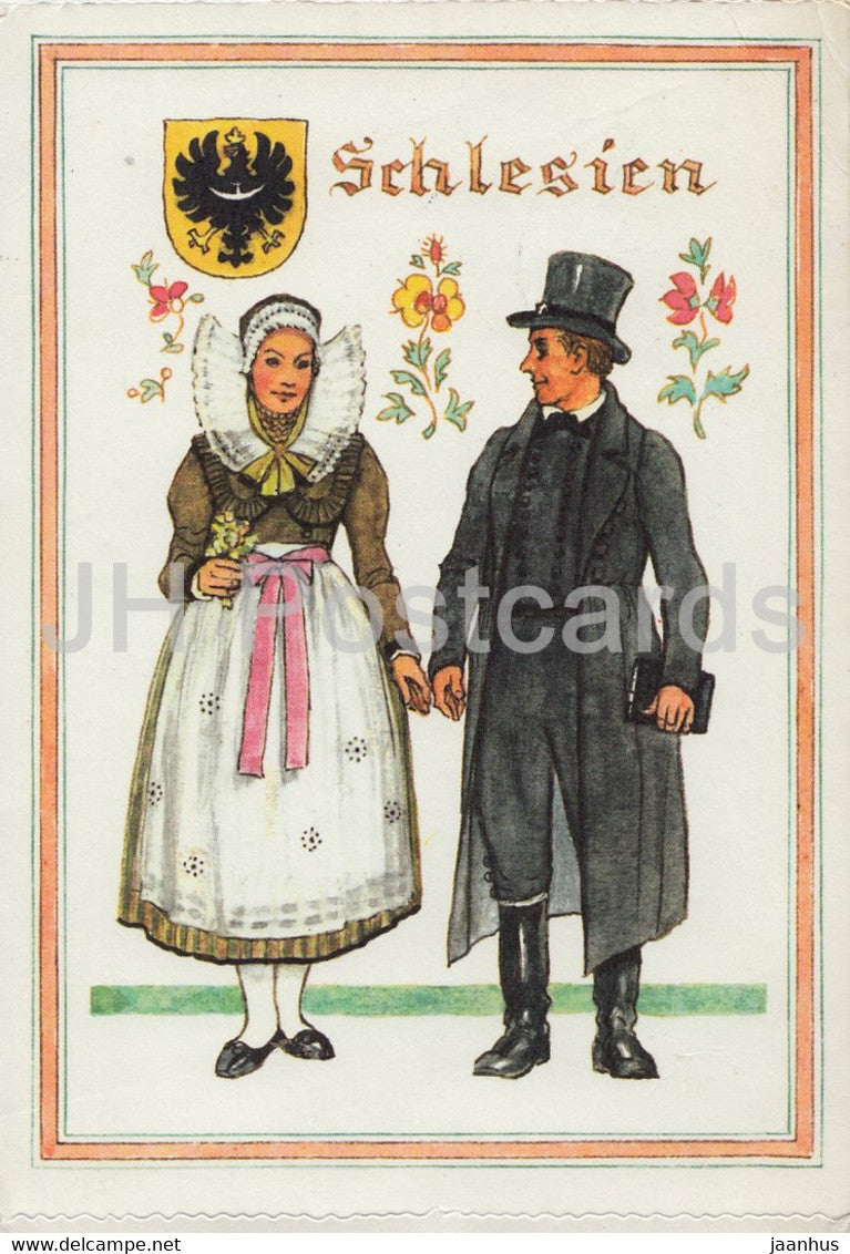 Schlesien - Zeichnung prof. Wilhelm Petersen - Elmshorn - folk costumes - 1967 - Germany - used - JH Postcards