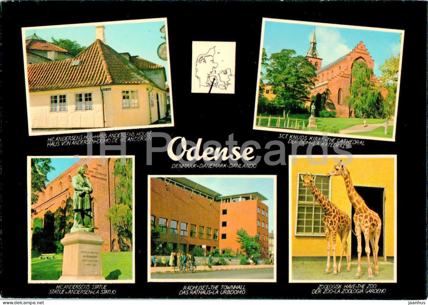 Odense - Andersen House - monument - St Knuds cathedral - animals - giraffe - multiview - 7118-6 - 1978 - Denmark - used - JH Postcards