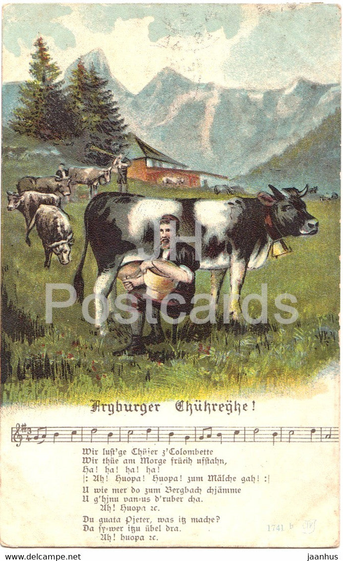 Argburger Khuhreghe - cow - lyrics - illustration - 1741 CTB - old postcard - 1910 - Germany - used - JH Postcards