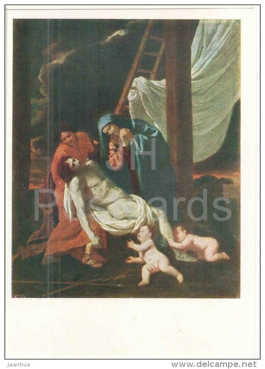 painting by Nicolas Poussin , Descent from the Cross - french art - unused - JH Postcards