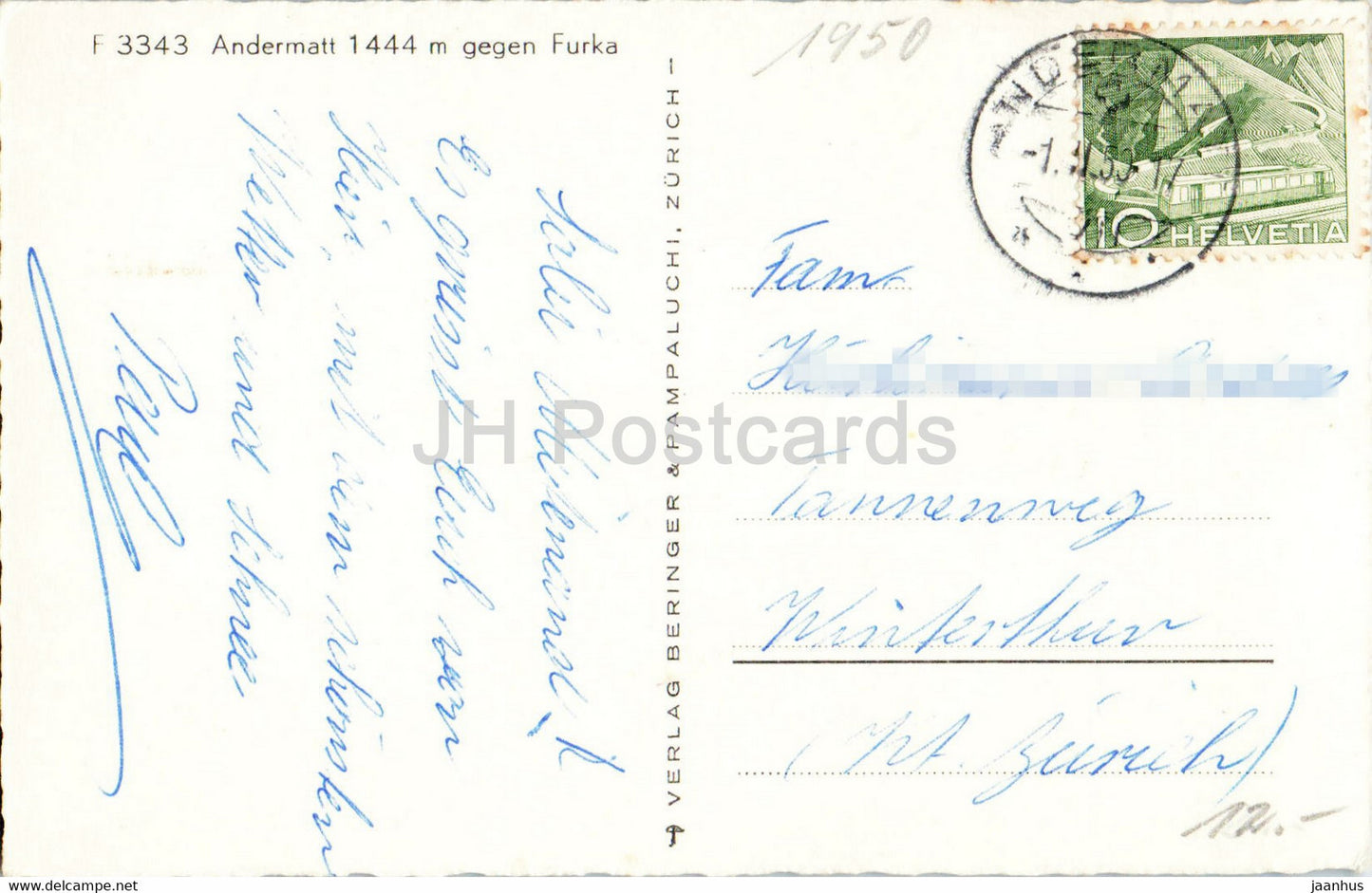 Andermatt 1444 m gegen Furka - F3343 - 1950 - old postcard - Switzerland - used