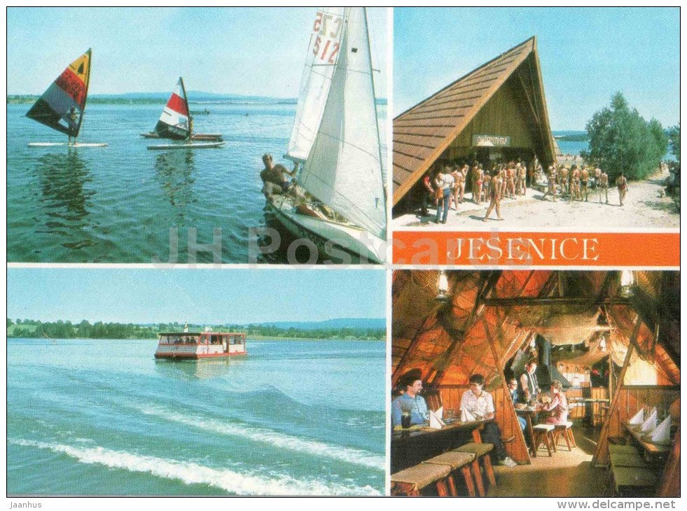 Jesenice - dam - sailing boat - surfing - restaurant - Czechoslovakia - Czech - unused - JH Postcards