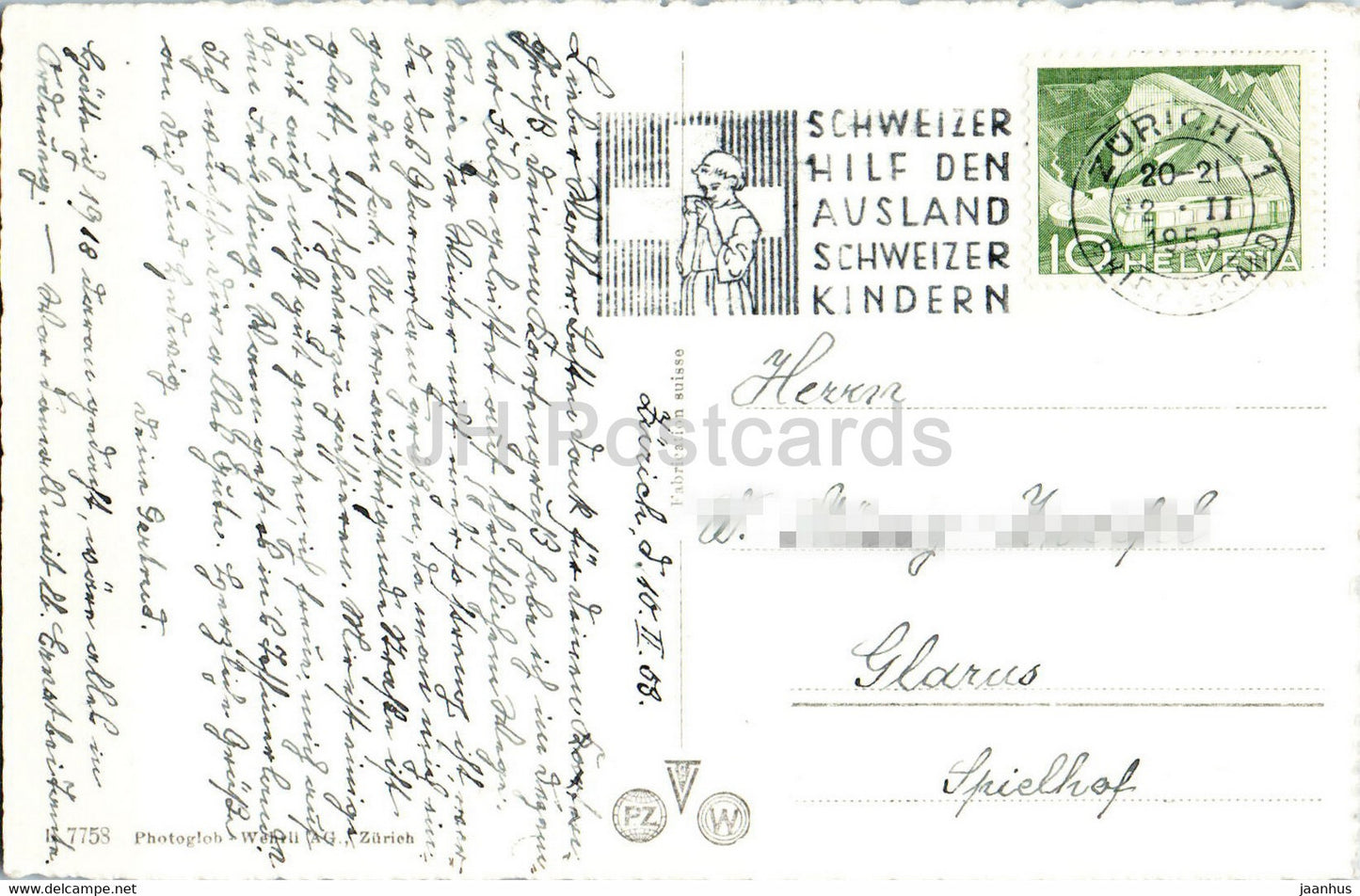 Zürich und die Alpen - 7758 - alte Postkarte - 1953 - Schweiz - gebraucht