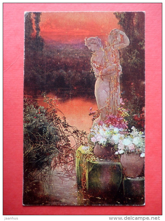 painting by H. Serra . Roman Terrapin - sculpture - flowers - T. S. N. - art - unused - JH Postcards