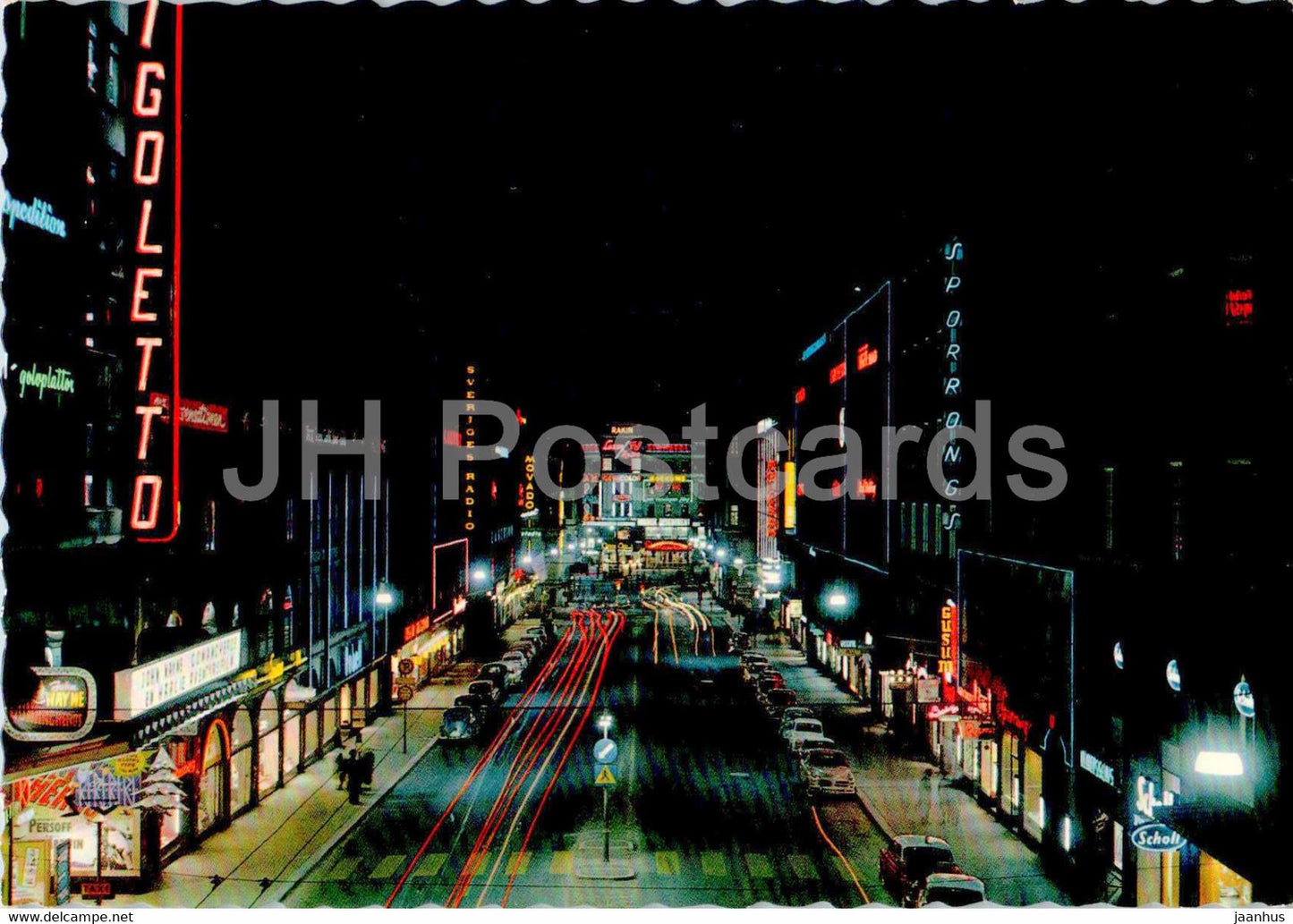 Stockholm - Kungsgatan i nattbelysning - night street - 359 - Sweden - unused - JH Postcards