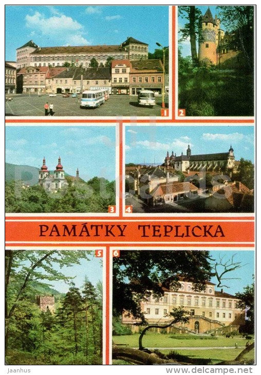 Teplice sights - Bilina castle - Doubravka - Bohosudov monastery - Osek - bus - Czechoslovakia - Czech - used 1981 - JH Postcards