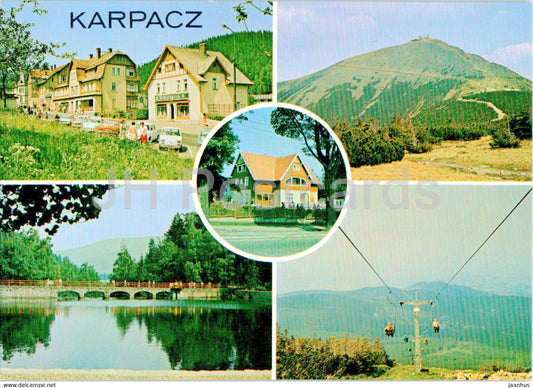 Karpacz - Ulica 1 Maja - Dom wczasowy Jemiola - holiday house - cable car - May 1 street - multiview - Poland - unused - JH Postcards