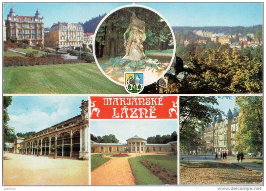 Gottwald square - spa Ruda Zvezda and Secastopol - Marianske Lazne - Marienbad - Czechoslovakia - Czech - used 1974 - JH Postcards