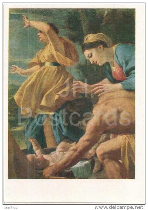 painting by Nicolas Poussin , finding of Moses , fragment - french art - unused - JH Postcards