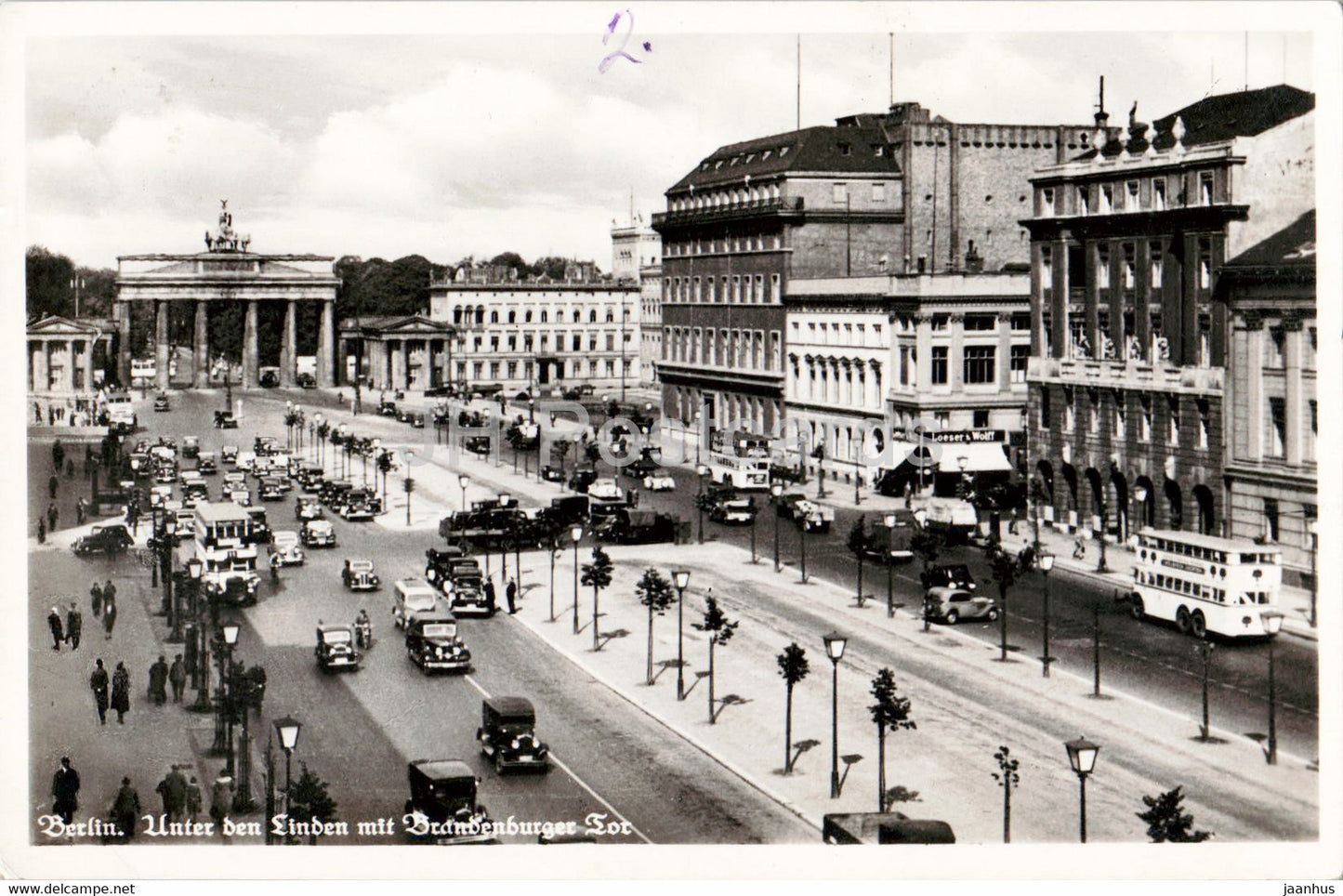 Berlin - Unter den Linden mit Branderburger Tor - car - bus - old postcard - 1939 - Germany - used - JH Postcards