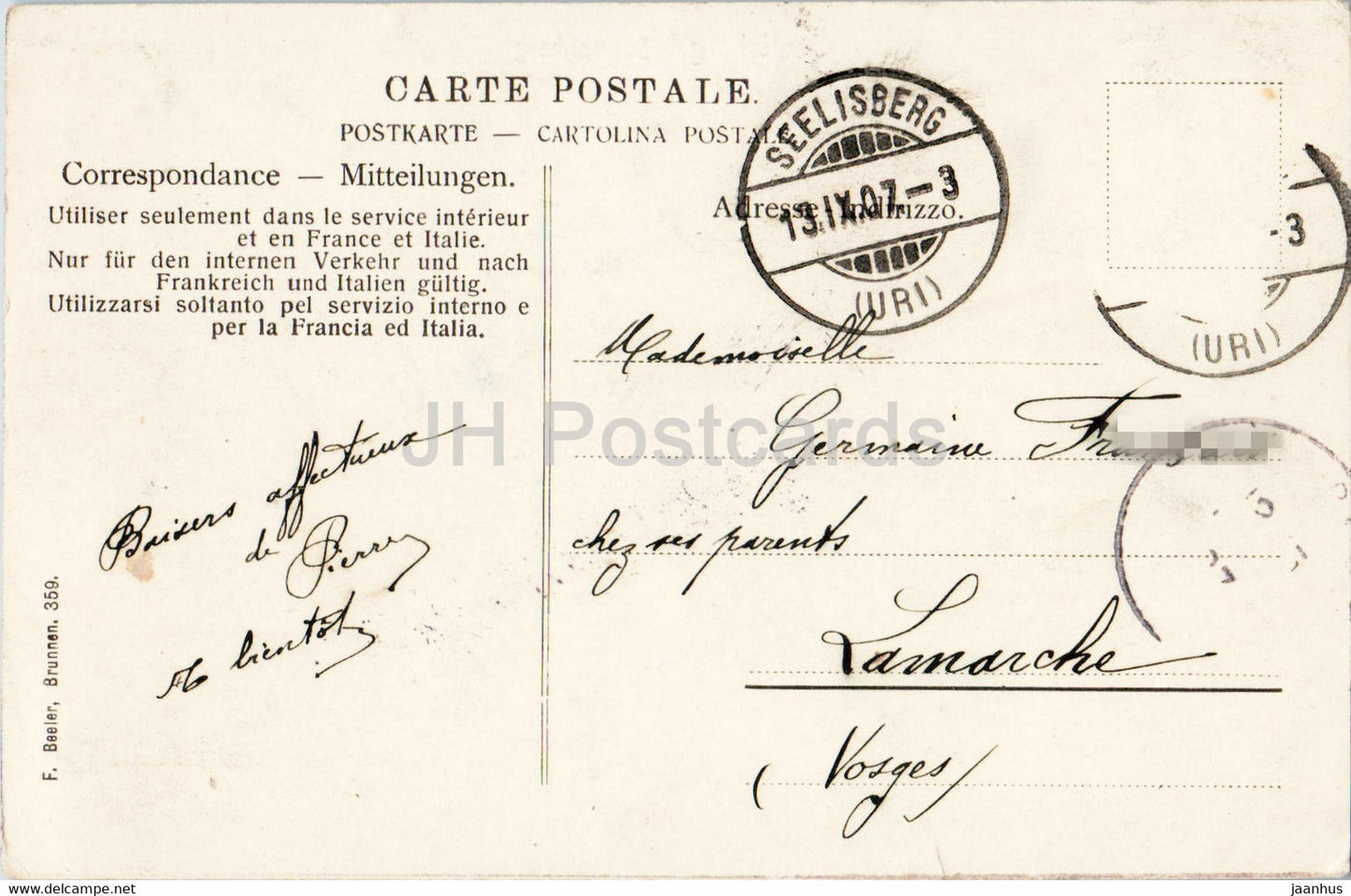 Seelisberg - Sonnenberg - 359 - carte postale ancienne - 1907 - Suisse - utilisé