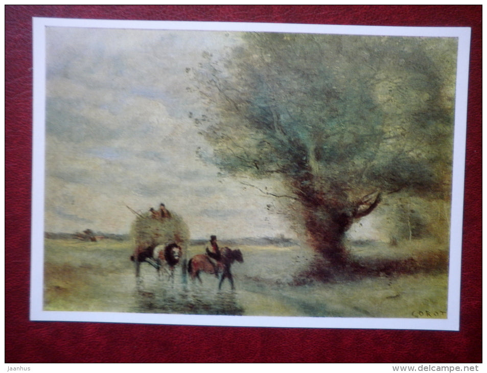 painting by Jean-Baptiste Camille Corot - Haycart - horses - french art - unused - JH Postcards