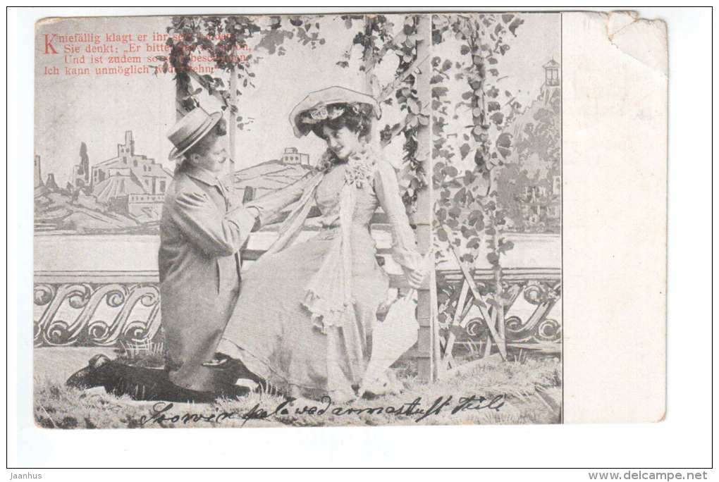 Couple - germany - circulated in Tsarist Russia Estonia Fellin 1907 - used - JH Postcards