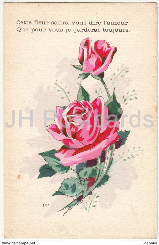 red rose - flowers - cette fleur saura vous dire l'amour - illustration - old postcard - France - unused - JH Postcards