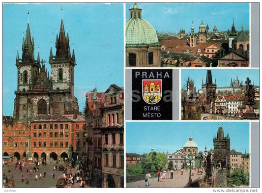 Praha - Prague - The Old Town - Tyn cathedral - Charles Bridge - Czechoslovakia - Czech - used 1982 - JH Postcards