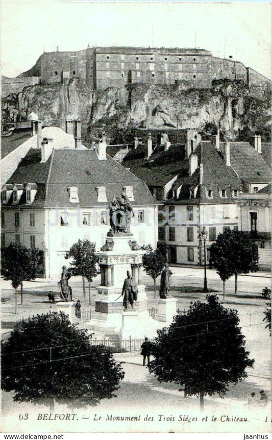 Belfort - Le Monument des Trois Sieges et le Chateau - castle - 63 - old postcard - 1916 - France - used - JH Postcards