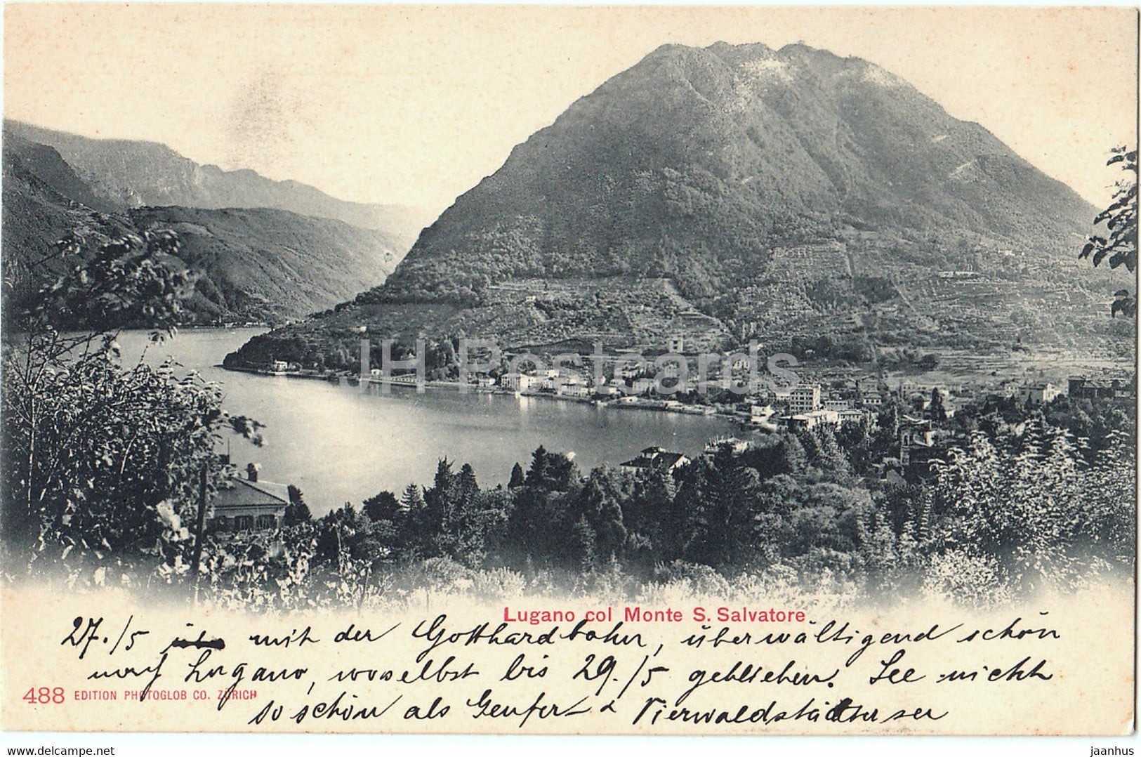 Lugano col Monte S Salvatore - 488 - old postcard - Switzerland - used - JH Postcards