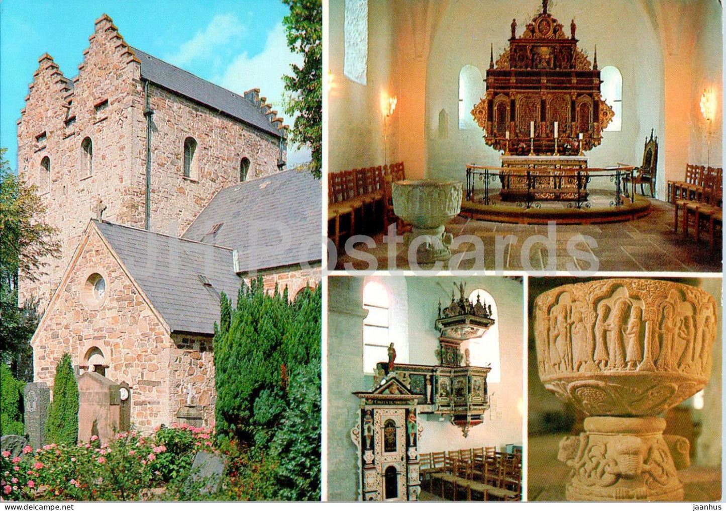 Bornholm - Aa Kirke - opfort omkring 1150 - built around 1150 - church - multiview - 6121 - Denmark - unused - JH Postcards