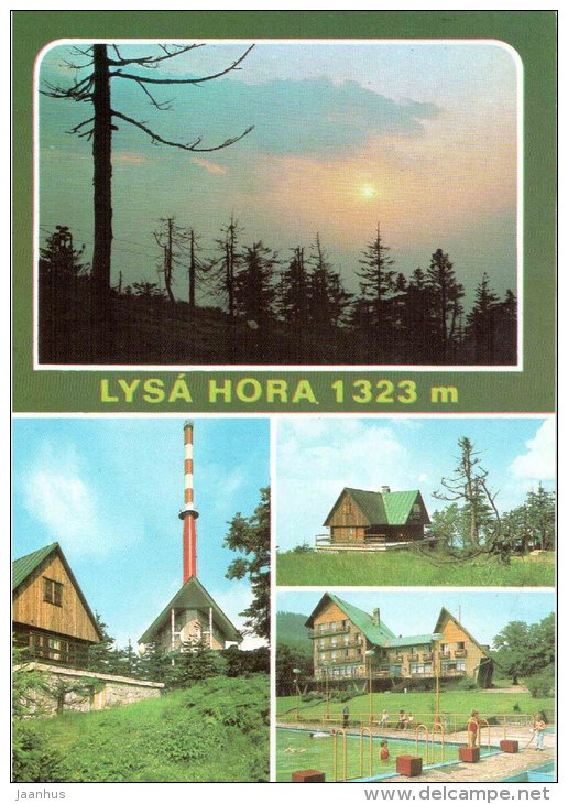 Lysa Hora , 1323 m - transmitter on top - cottage - pool - mountain - Czechoslovakia - Czech - unused - JH Postcards