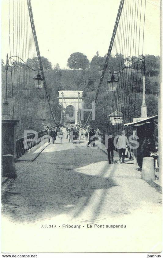 Fribourg - Le Pont Suspendu - 34 - bridge - old postcard - Switzerland - unused - JH Postcards