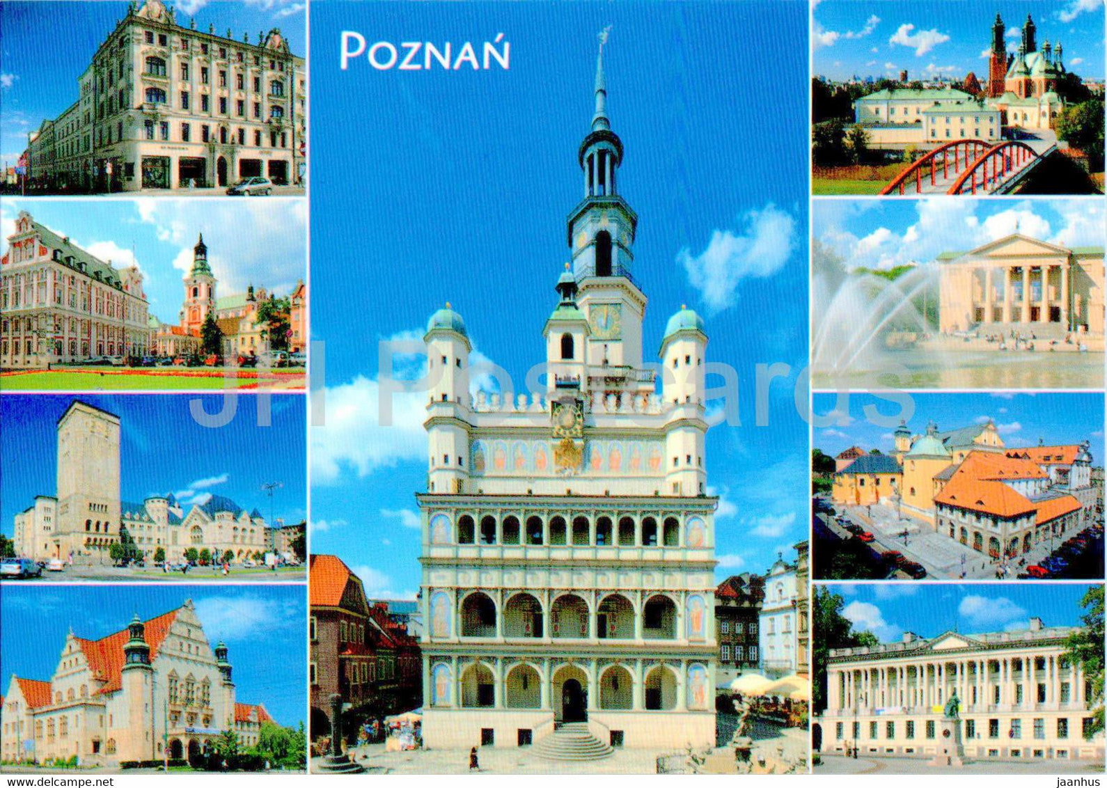 Poznan - Wolnosci square - Bazar hotel - Imperial castle - Collegium Minus - Town Hall -  multiview - Poland - unused - JH Postcards